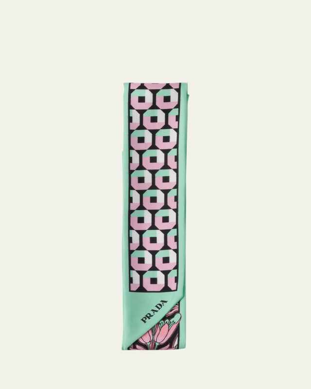 Octagon Tulip Printed Silk Skinny Scarf